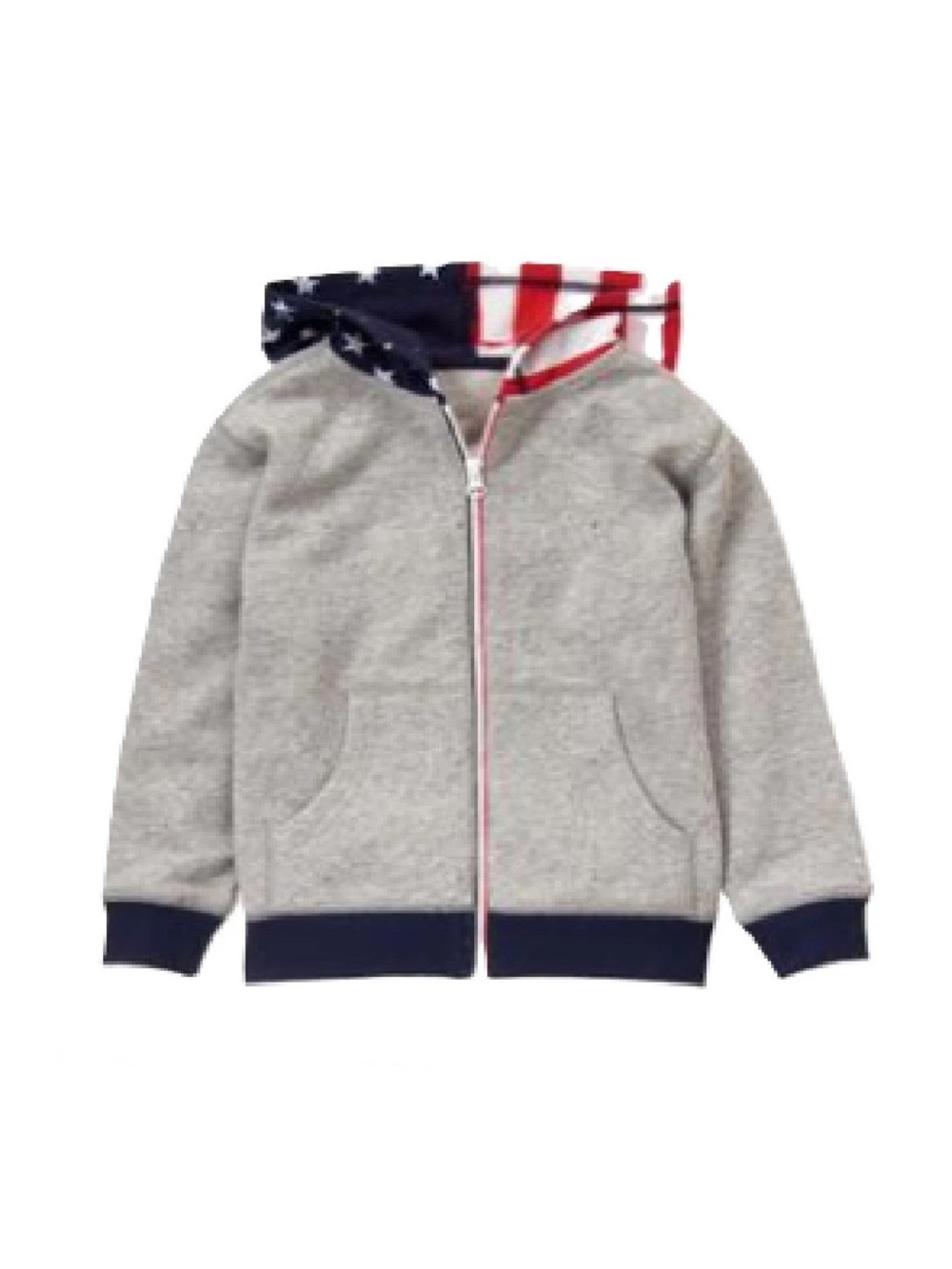 NWT Gymboree Heather Gray Zip Hoodie with Stars & Stripes Hood 4T